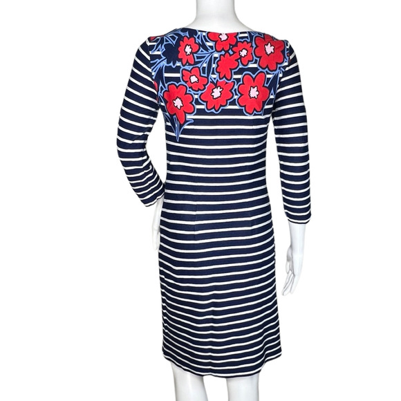 Talbots Dress Womens XS Petite Navy Blue White Striped Floral Sheath Work Casual - Picture 4 of 8